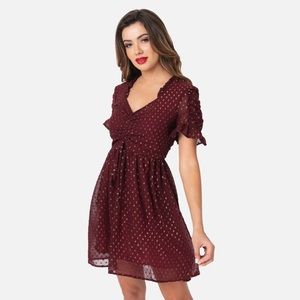 NWT Smak Parlour Gold-flecked Burgundy Media Darling Fit & Flare Dress Size L